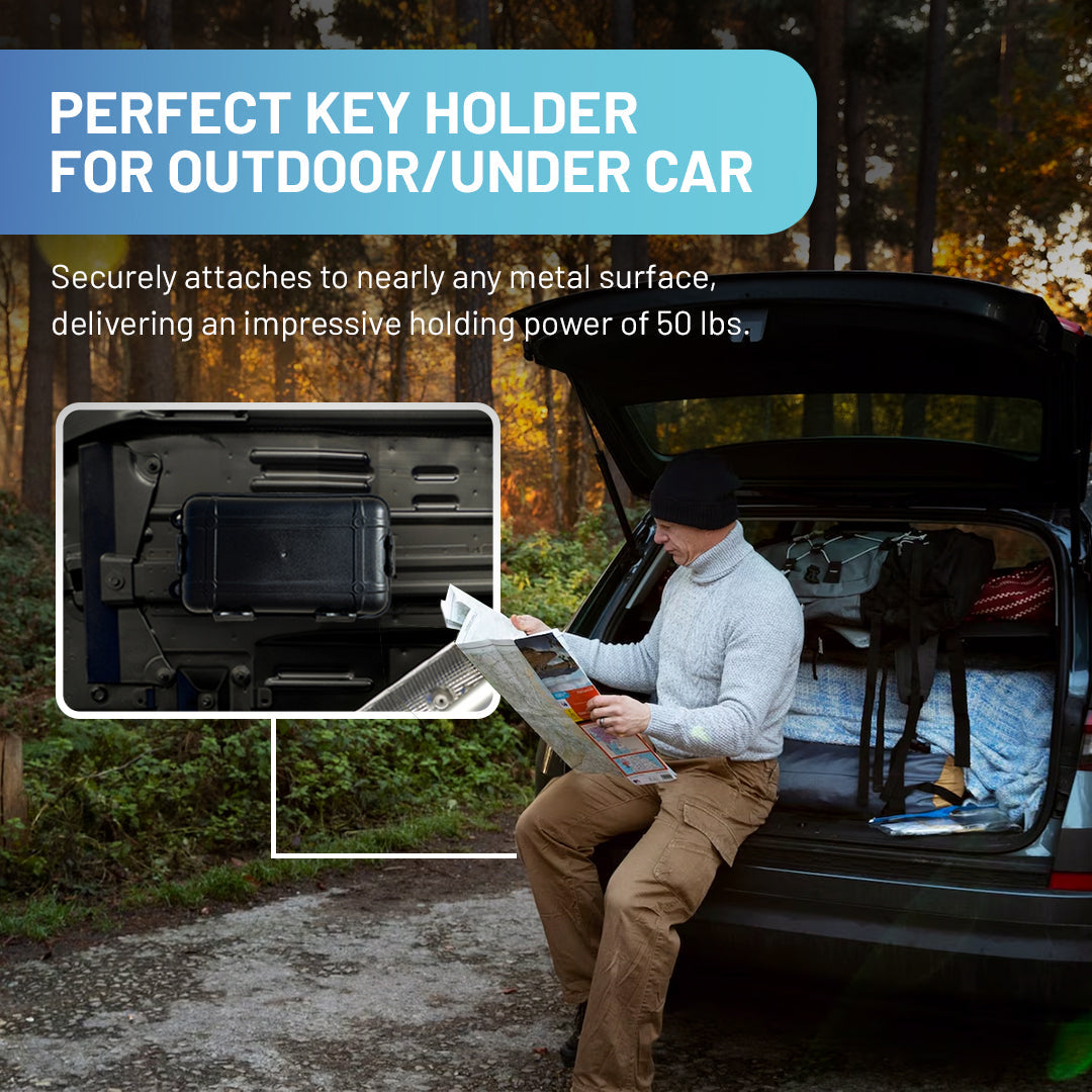 3 Piece Gift Bundle for Car Owners: Magnetic Key Storage Box, Premium Metal Key Rings, Tile Key Finder