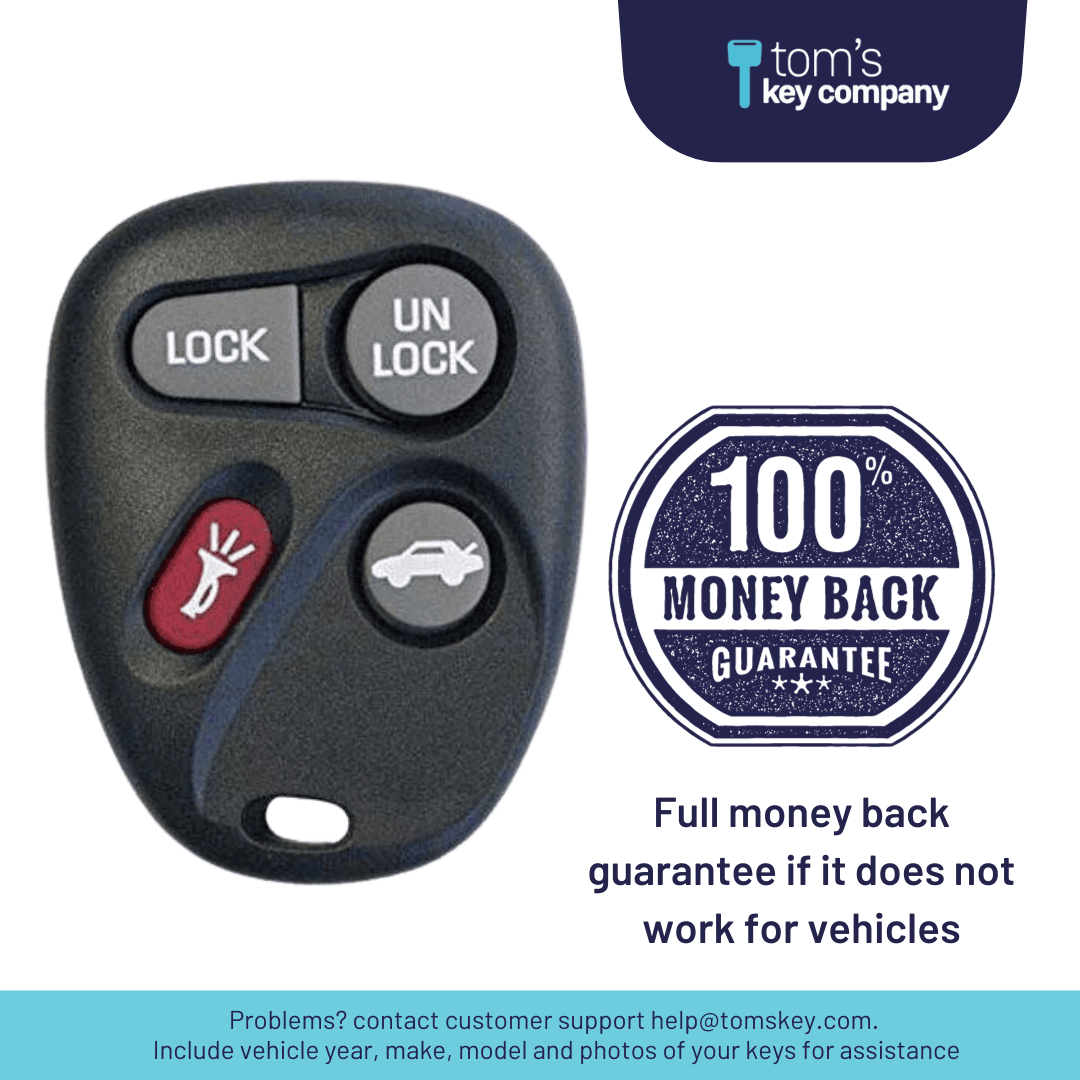 Brand New Aftermarket 4 Button Remote FOB for select Buick, Cadillac, Chevrolet, GMC, Oldsmobile, & Pontiac vehicles (GMRM-4TZ0RE-RMT)